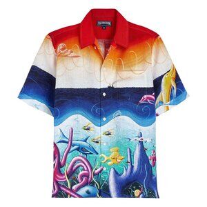 NEW Vilebrequin Linen Hawaiian Short Sleeve Shirt Men Large Kenny Scharf